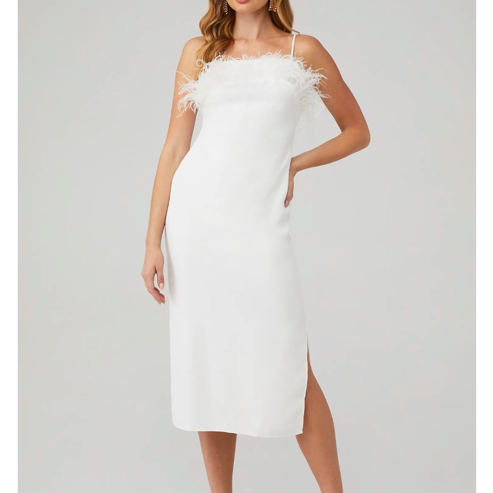 Elliatt White Feather Trim Midi Dress